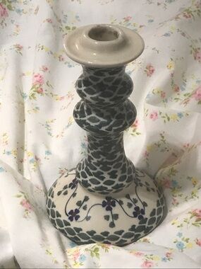 AND Ceramic Candlestick Holder in Cream and Dark Green